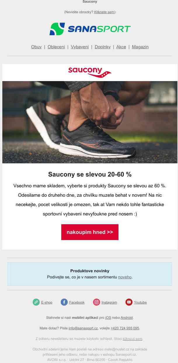 Vše skladem a se slevou 20-60 % na značku Saucony