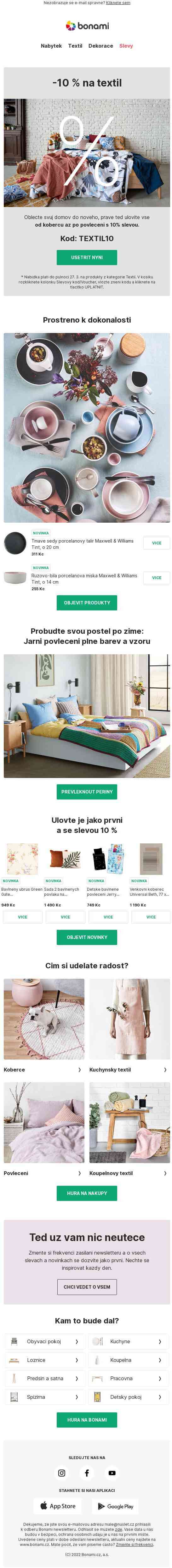 Od koberců po povlečení: -10 % na textil