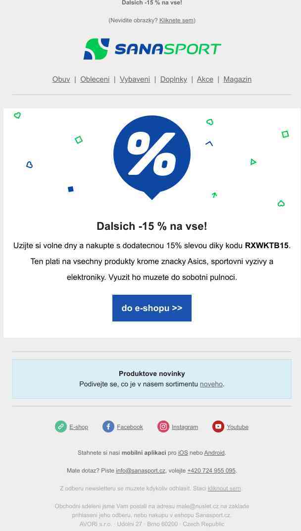 Nakupte s dodatečnou 15% slevou!