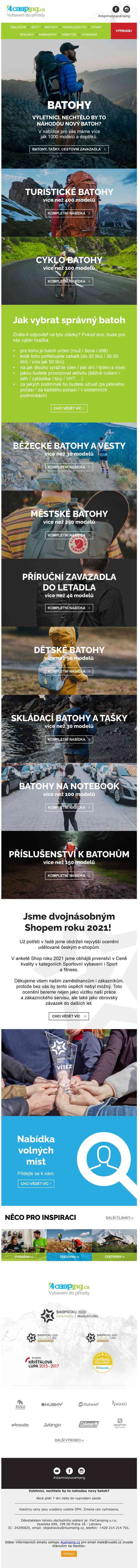 ➡ Batohy na výlet, kolo i na běh