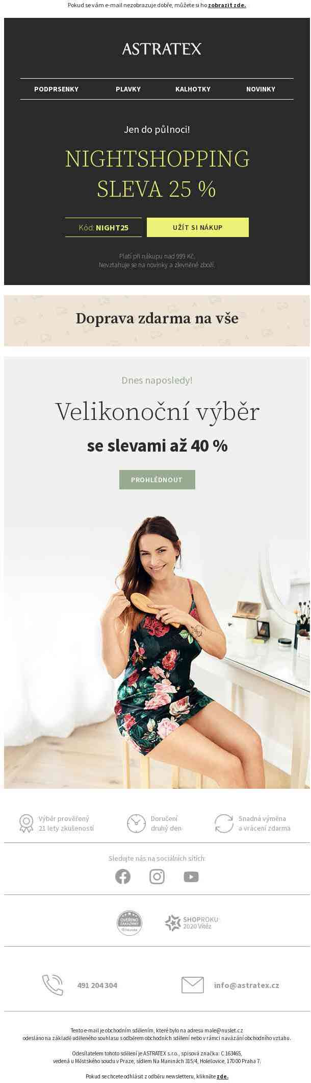 Velikonoční Nightshopping! Sleva 25 % a doprava ZDARMA.